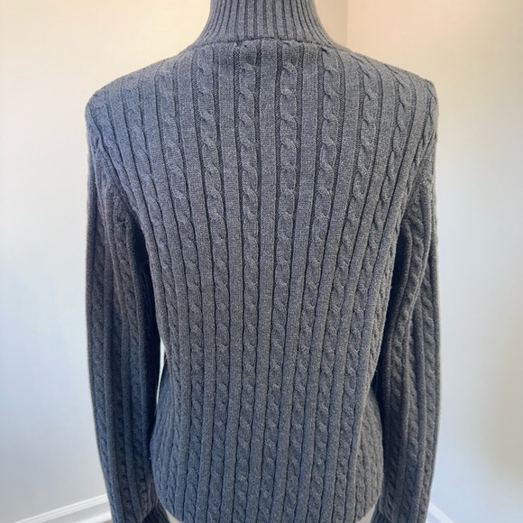 Lauren Ralph Lauren Womens Large Gray Cable Knit Zip Up Sweater Mock Neck Preppy - Picture 3 of 7